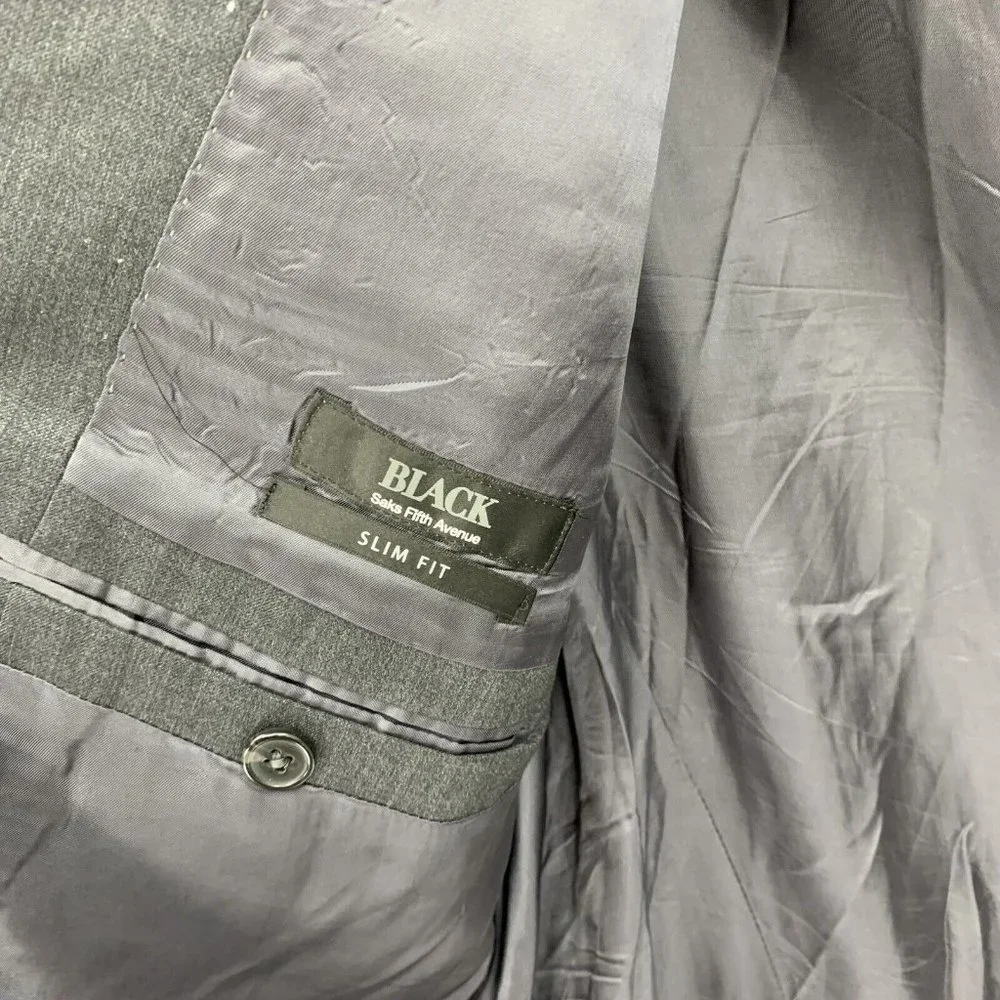 Black Saks Fifth Avenue Ermenegildo Zegna Wool Slim Blazer Gray 2 Button 44L - Picture 3 of 4